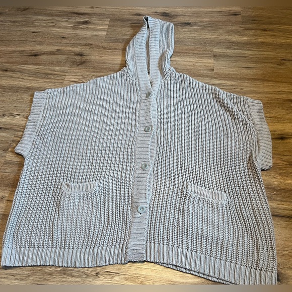Aerie Hooded Ribbed Knit Cape Cardigan Gray Size Large/ X-Large - Picture 6 of 10